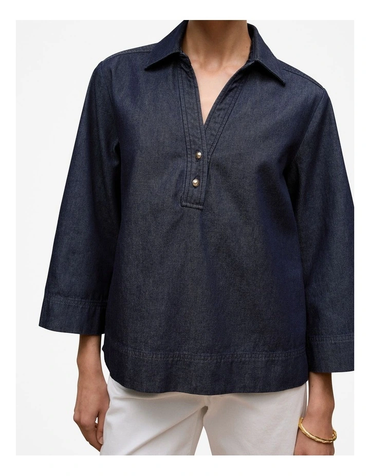 Denim Popover Shirt in Indigo Rinse image 4