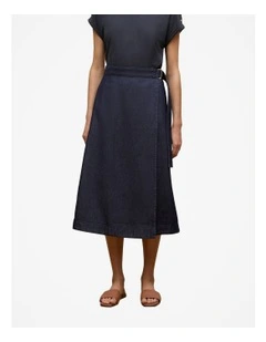 Denim Wrap Skirt in Indigo Rinse