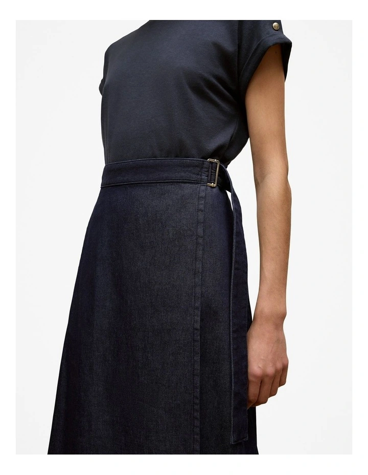 Denim Wrap Skirt in Indigo Rinse image 3