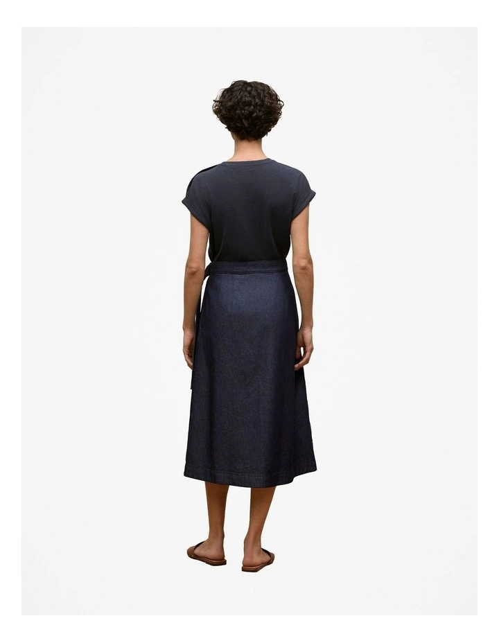 Denim Wrap Skirt in Indigo Rinse image 4