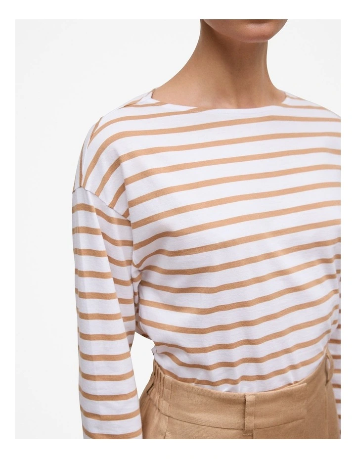 Australian Cotton Stripe Long Sleeve T-shirt in Light Camel image 3