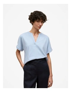 Relaxed V Neck T-shirt in Soft Blue