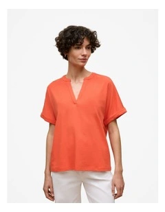 Relaxed V Neck T-shirt in Fiesta Red