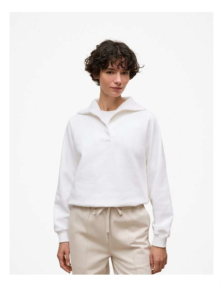 Button Neck Sweat in White image 1