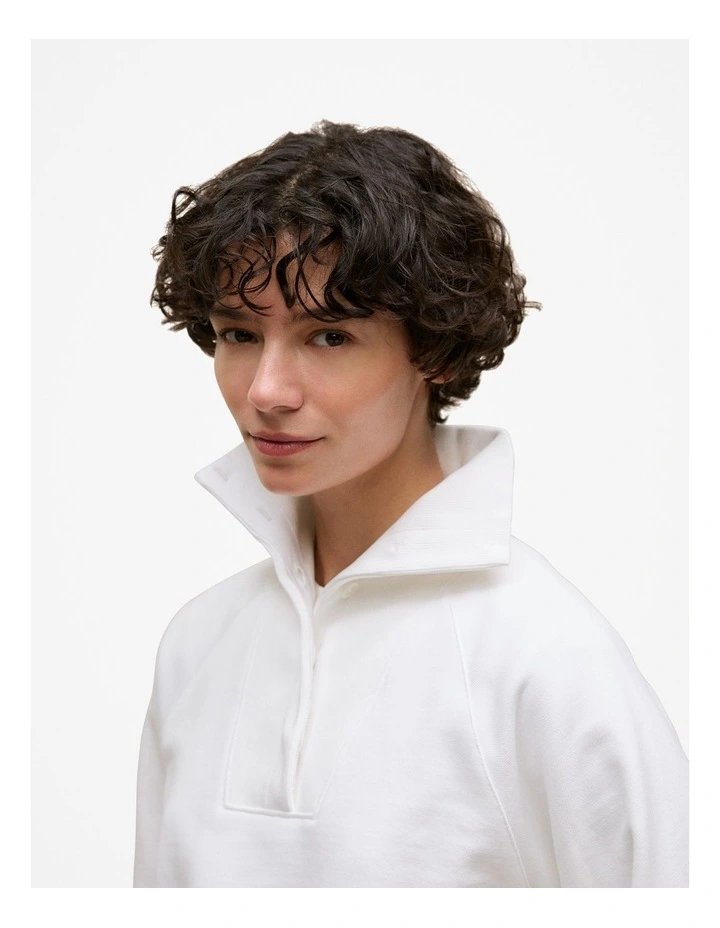Button Neck Sweat in White image 3