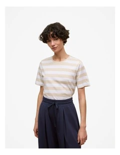 Mercerised Cotton Stripe T-shirt in Stone