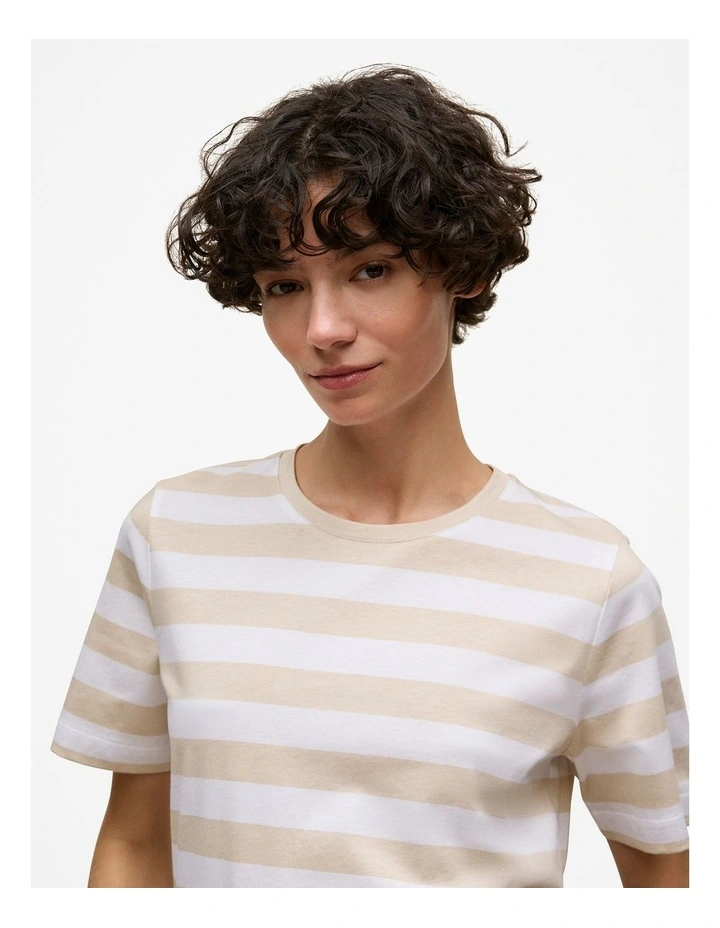 Mercerised Cotton Stripe T-shirt in Stone image 3