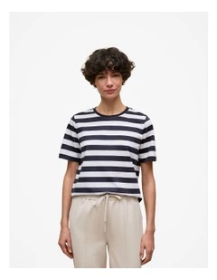 Mercerised Cotton Stripe T-shirt in Night Sky