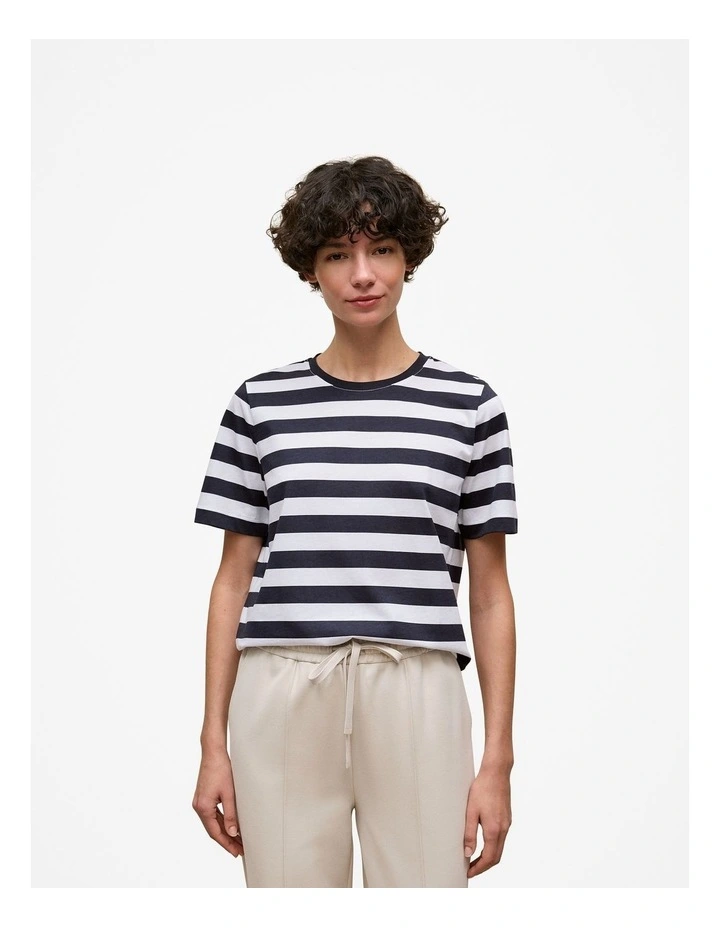 Mercerised Cotton Stripe T-shirt in Night Sky image 1