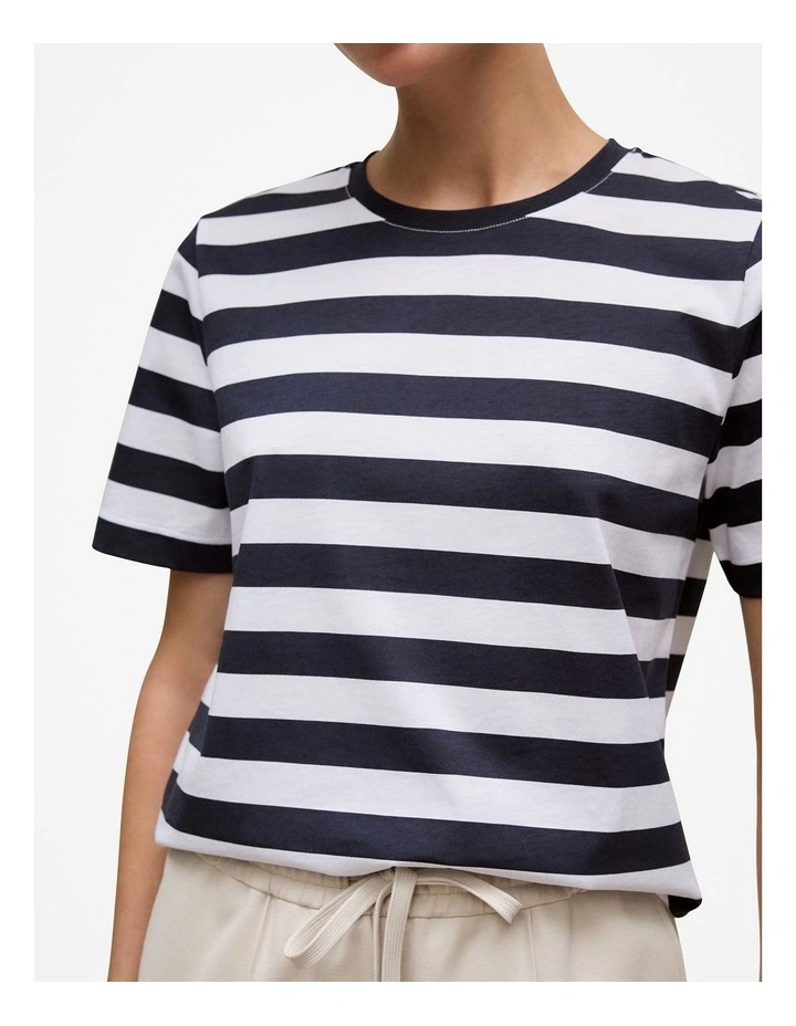 Mercerised Cotton Stripe T-shirt in Night Sky image 3