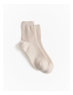 Monogram Rib Crew Sock in Marshmallow