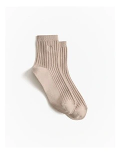 Monogram Rib Crew Sock in Fawn