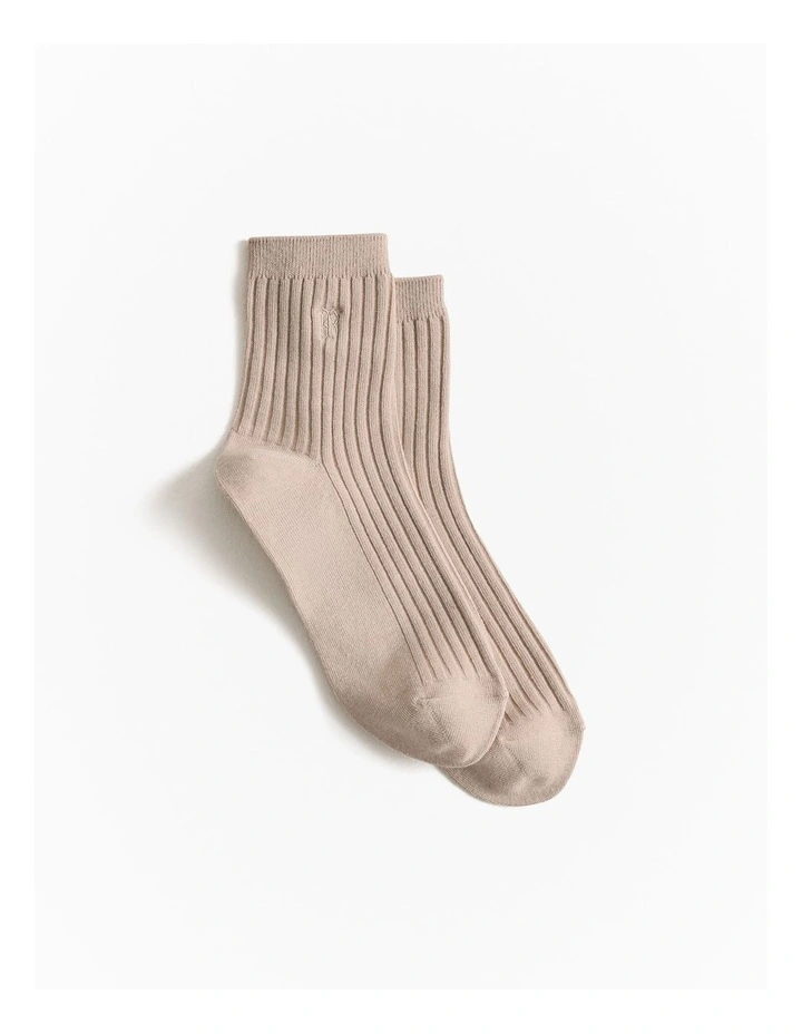 Monogram Rib Crew Sock in Fawn image 1