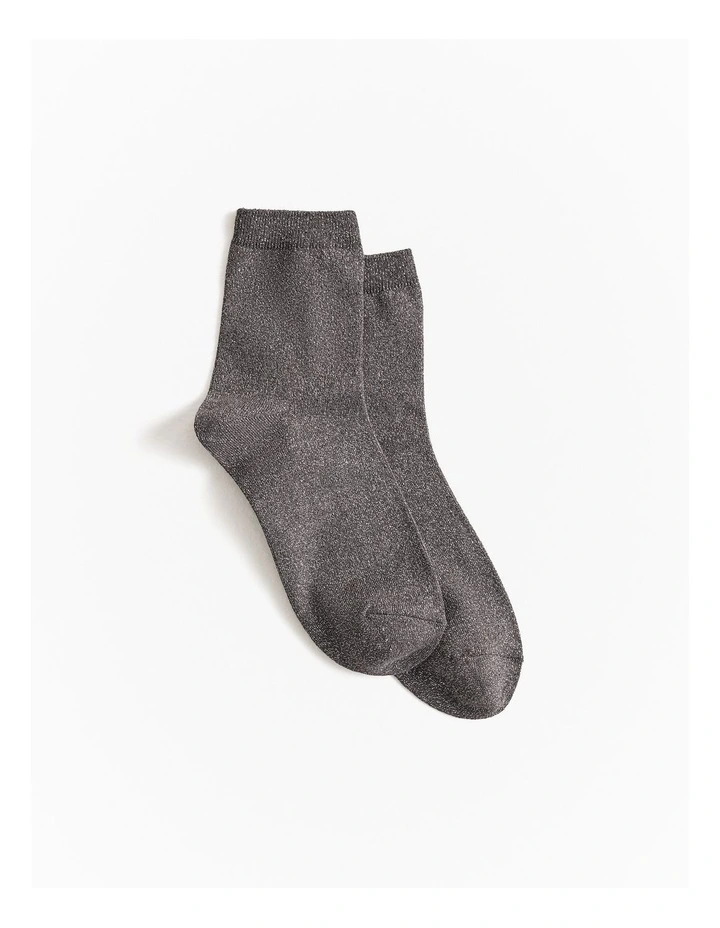 Metallic Rib Crew Sock in Cinder image 1