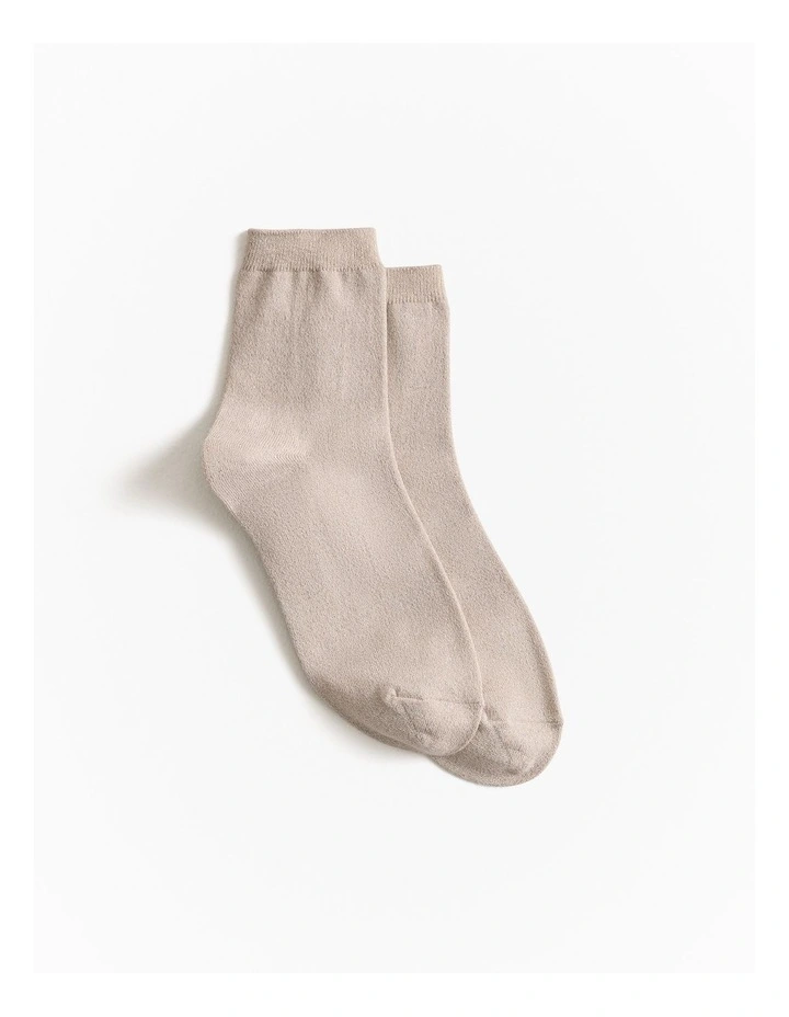 Metallic Rib Crew Sock in Stone image 1