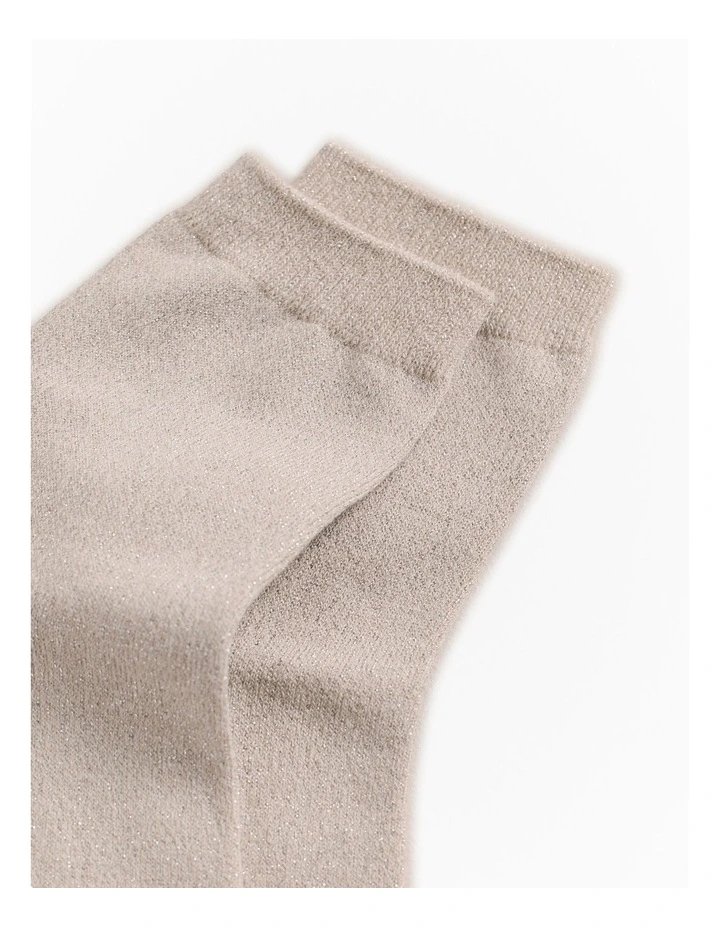 Metallic Rib Crew Sock in Stone image 2
