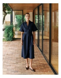 Cotton Poplin Belted Popover Dress in Night Sky