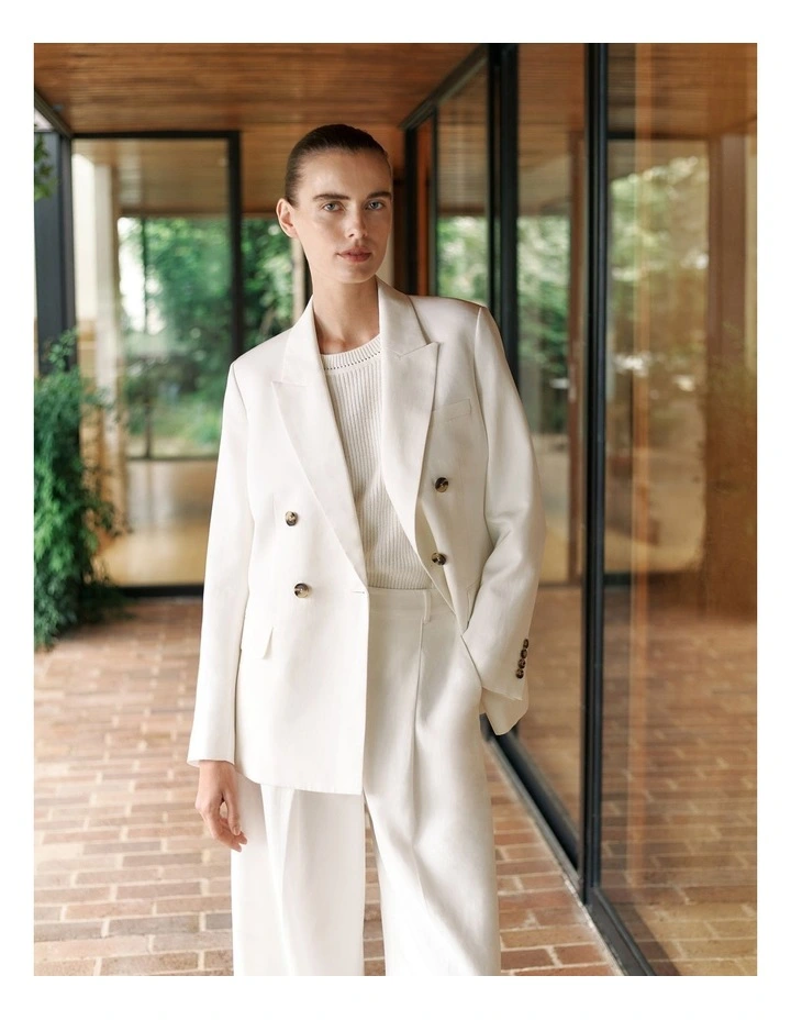 Soft Double Breasted Blazer in White image 1