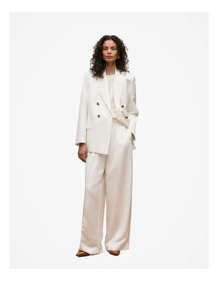 Soft Double Breasted Blazer in White image 3