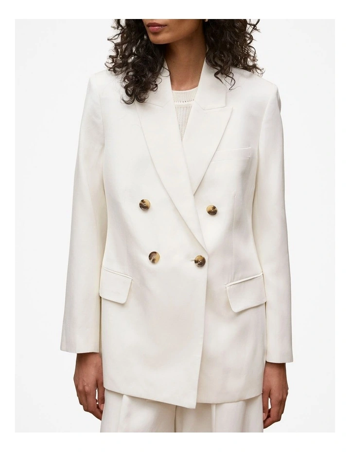 Soft Double Breasted Blazer in White image 4