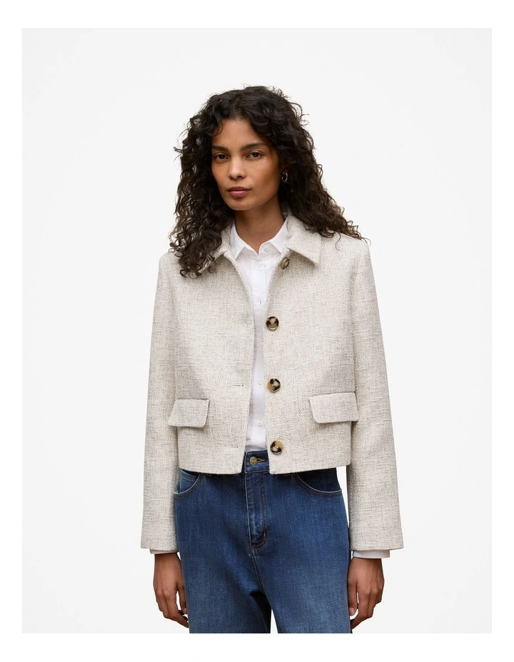 Tweed Cropped Jacket in Birch image 1