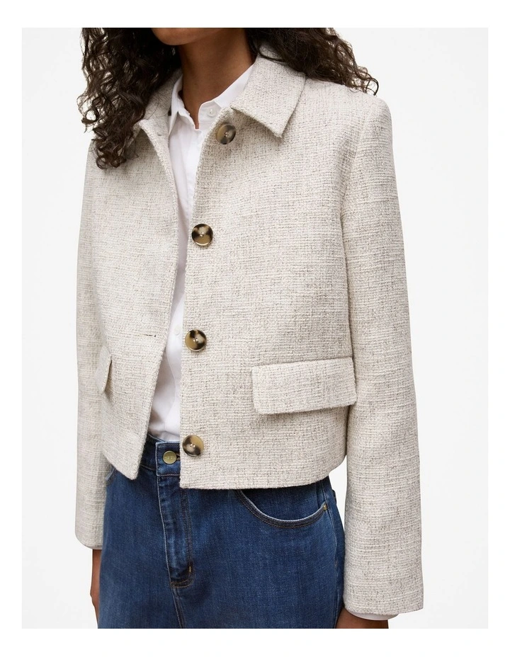 Tweed Cropped Jacket in Birch image 3
