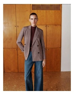 Puppytooth Ponte Double Breasted Blazer in Espresso