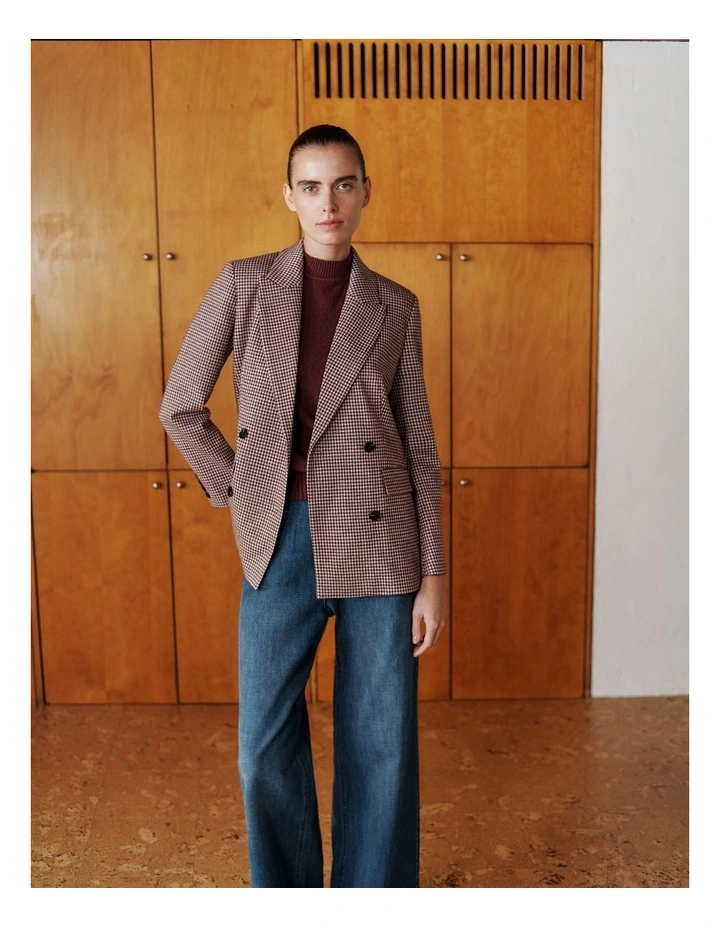 Puppytooth Ponte Double Breasted Blazer in Espresso image 1