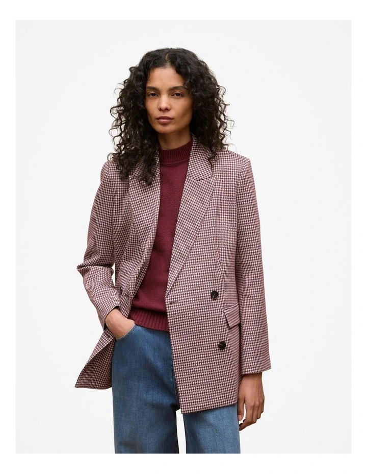 Puppytooth Ponte Double Breasted Blazer in Espresso image 2