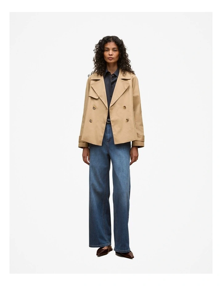Cotton Twill Cropped Trench Coat in Dark Camel image 3