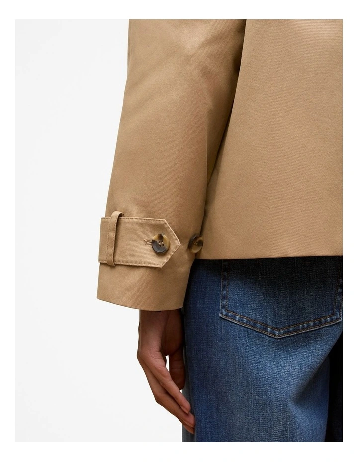 Cotton Twill Cropped Trench Coat in Dark Camel image 4