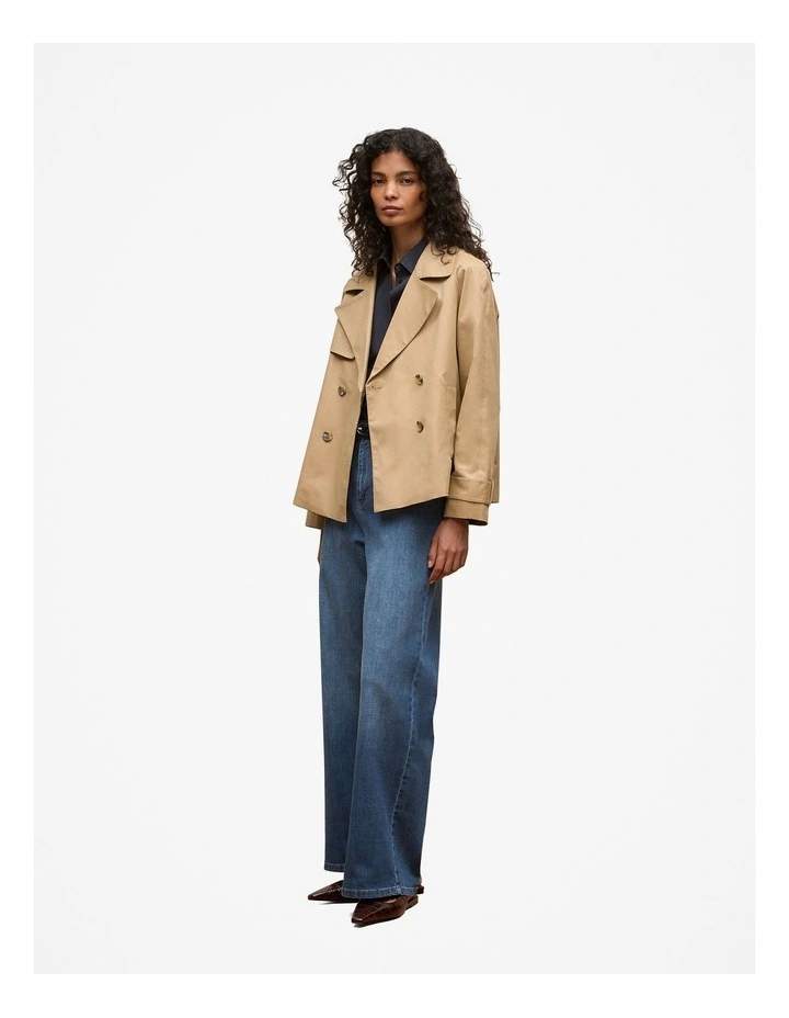 Cotton Twill Cropped Trench Coat in Dark Camel image 5