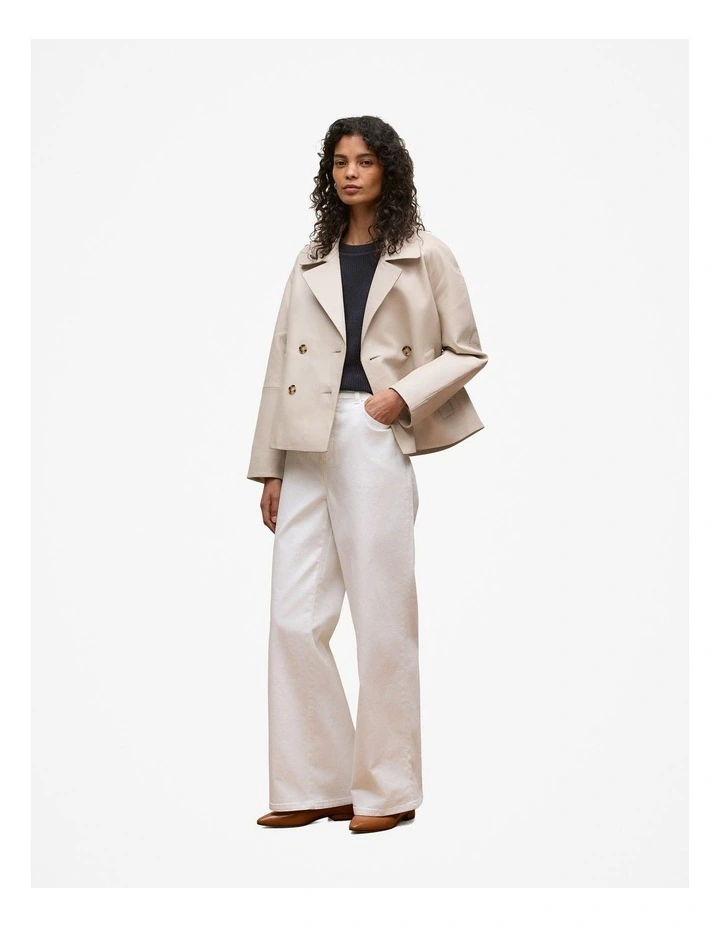 Leather Double Breasted Cropped Jacket in Stone image 5