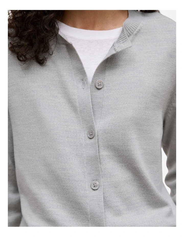 Merino Classic Crew Neck Cardigan in Grey Marle image 3