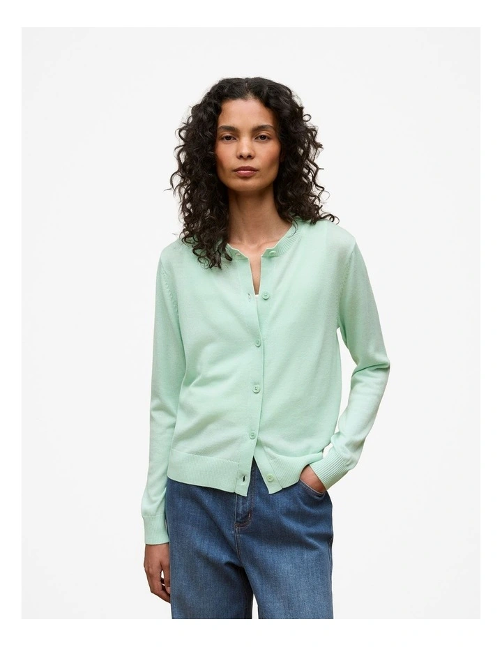 Merino Classic Crew Neck Cardigan in Peppermint image 1