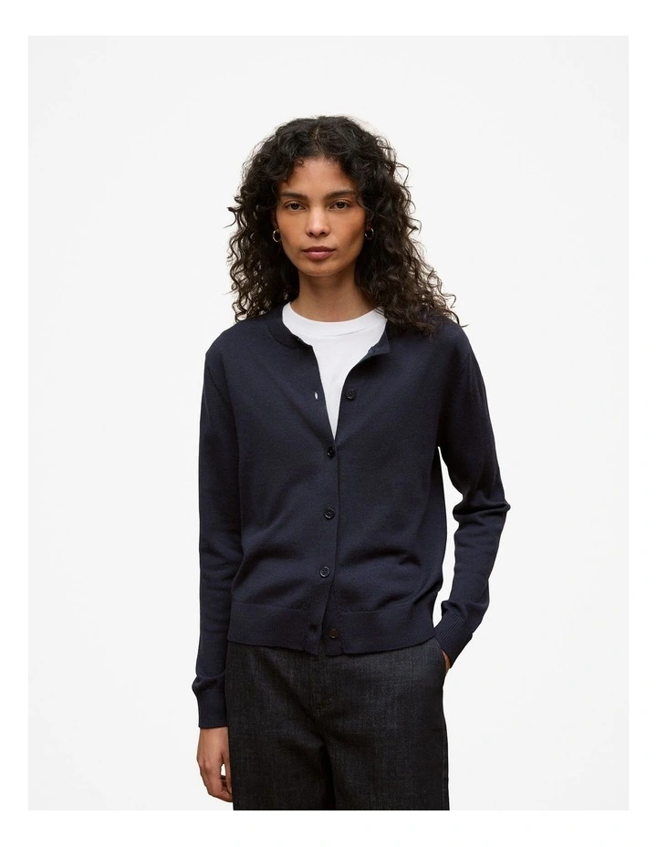 Merino Classic Crew Neck Cardigan in Night Sky image 1