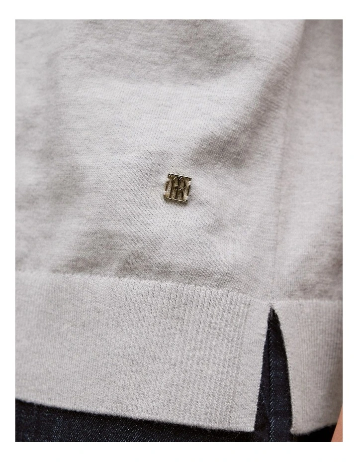 Cotton Cashmere Half Sleeve Polo Shirt in Grey Marle image 3