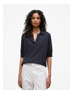 Cotton Cashmere Half Sleeve Polo T-shirt in Night Sky