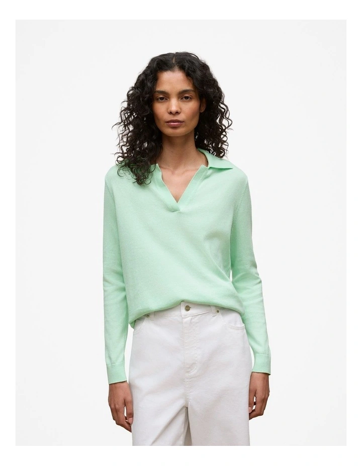 Cotton Cashmere Long Sleeve Polo T-shirt in Peppermint image 1