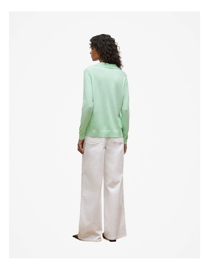 Cotton Cashmere Long Sleeve Polo T-shirt in Peppermint image 4