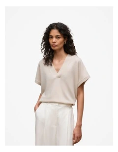 Merino Cashmere Relaxed V Neck Knit in Stone