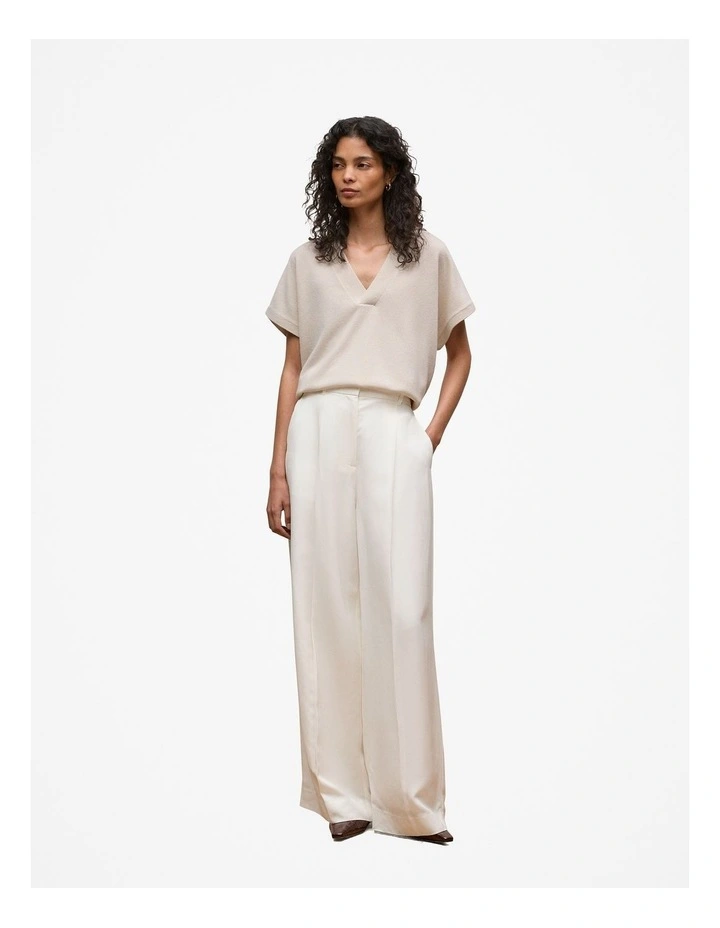 Merino Cashmere Relaxed V Neck Knit in Stone image 2