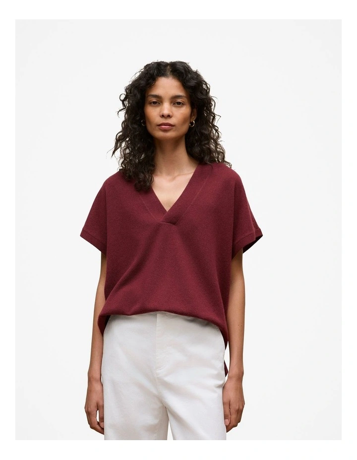 Merino Cashmere Relaxed V Neck Knit in Auburn image 1