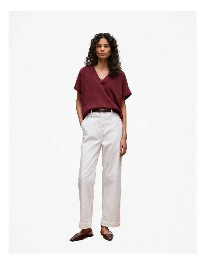 Merino Cashmere Relaxed V Neck Knit in Auburn image 2