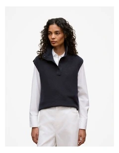 Cotton Cashmere Sleeveless Button Neck Knit in Night Sky