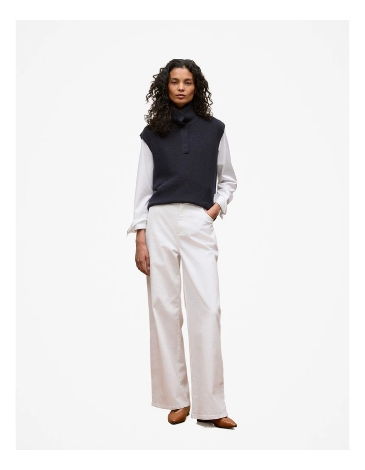 Cotton Cashmere Sleeveless Button Neck Knit in Night Sky image 2