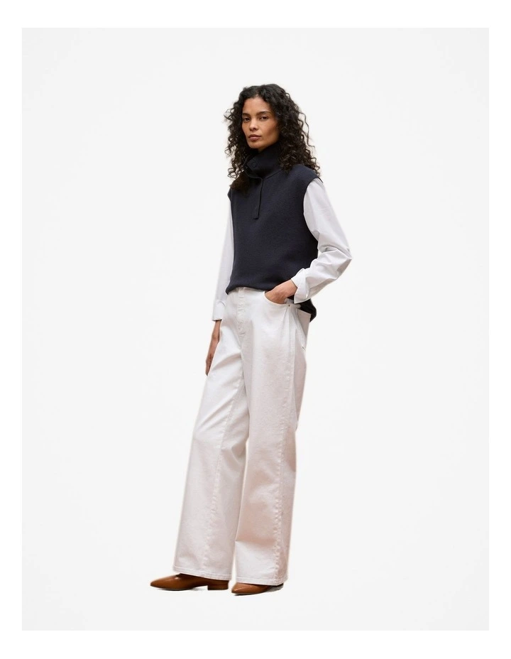 Cotton Cashmere Sleeveless Button Neck Knit in Night Sky image 4