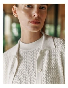 Cotton Cashmere Cable Mock Neck Knit in Ivory
