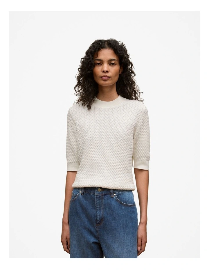 Cotton Cashmere Cable Mock Neck Knit in Ivory image 2