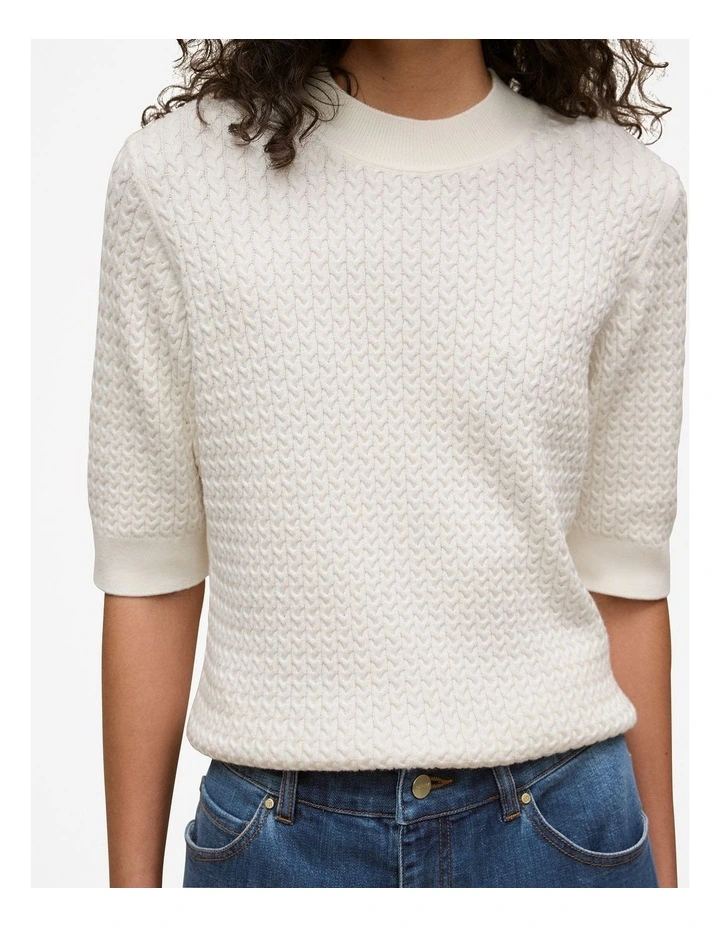 Cotton Cashmere Cable Mock Neck Knit in Ivory image 4